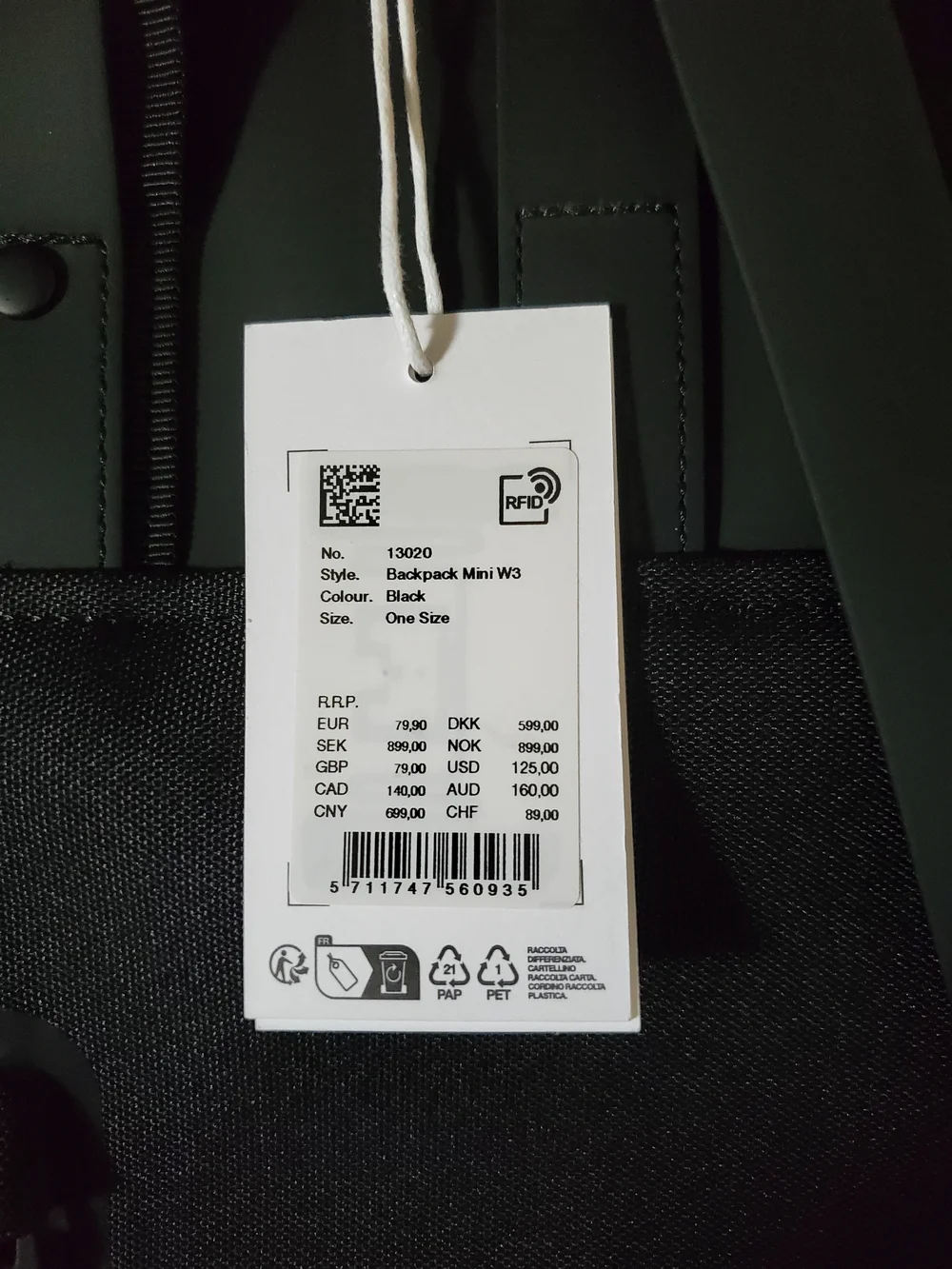 RAINS Black Backpack Mini - Sleek Waterproof Carry
